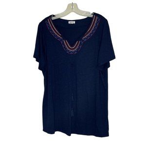 Westport Women Size 2X Blue Boho Short Sleeve Pullover Top Tee Shirt